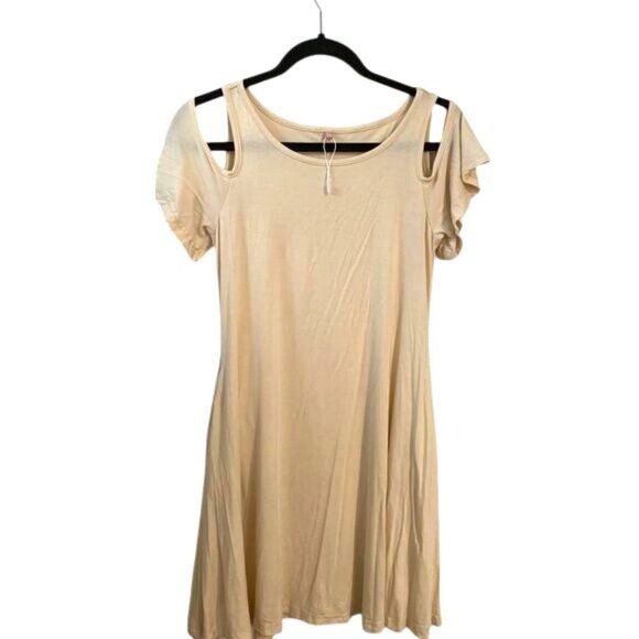 Cold Shoulder Women’s Dress With Pockets Beige Rayon Spandex - Picture 1 of 9